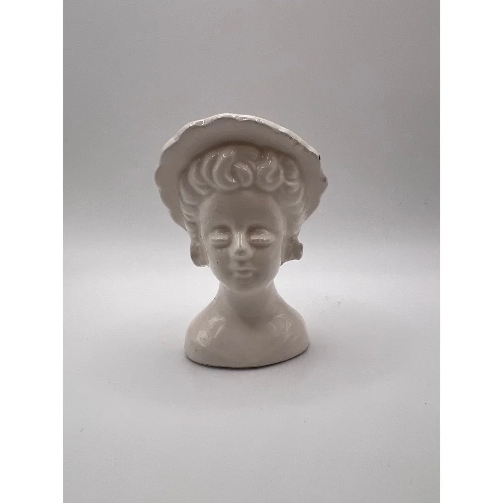 VTG Porcelain White Miniature Lady Head W Hat Bud Vase Marked Japan 3